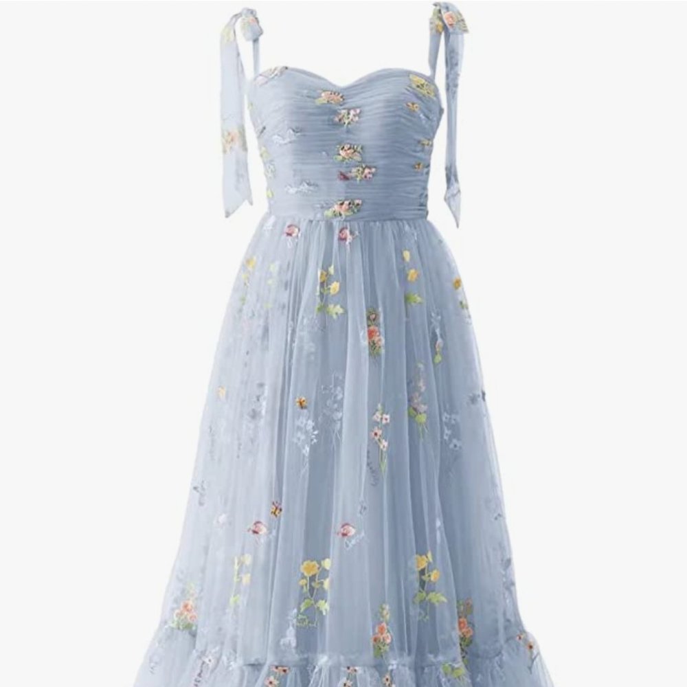 NWT Light Blue Tulle Floral Gown